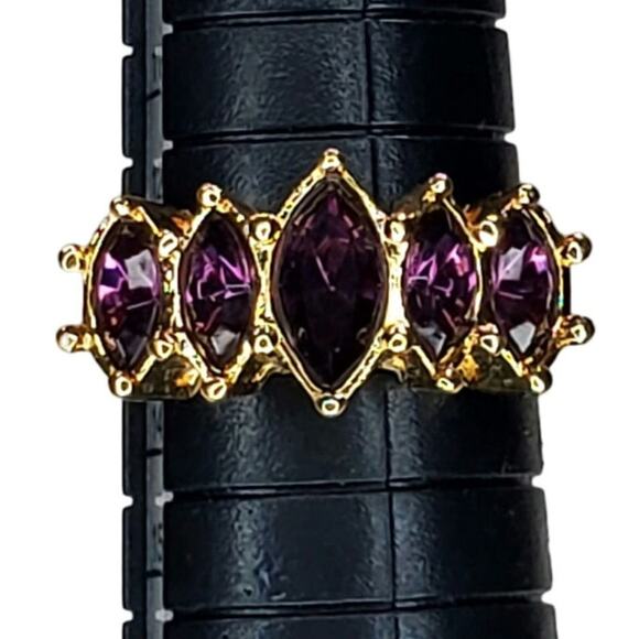 Avon Jewelry - Avon Vintage Gold Tone Ring With 5 Amethyst Stones sz 7.5 Jewlery